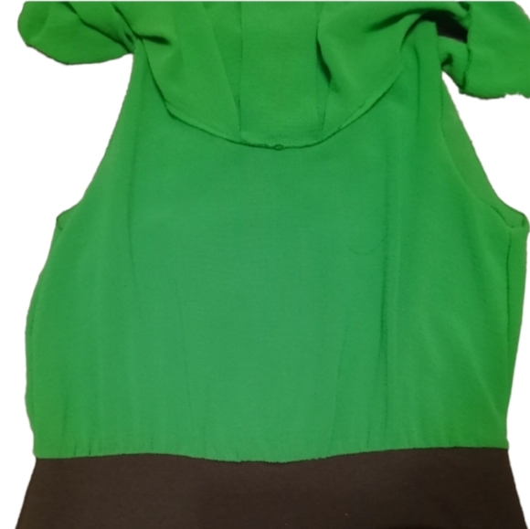 Dance in Paris MEDIUM black bodycon mini dress green ruffle top section - Picture 4 of 5